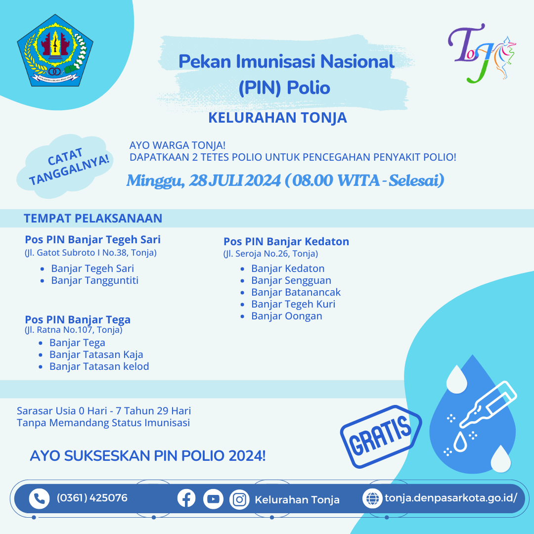 Pengumuman Pelaksanaan PIN POLIO Serentak Kelurahan Tonja Tahun 2024 